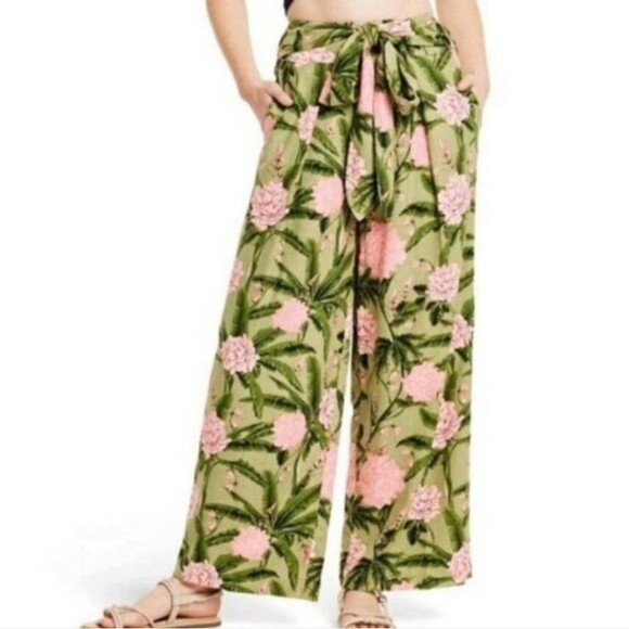 Agua Bendita X Target Large Peony Print Vacation Linen Blend Pull on Tie Waist